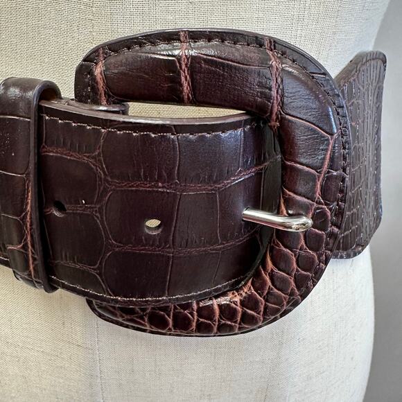 Lauren Ralph Lauren Genuine Italian Leather Alligator‎ Stretch Belt Size Small